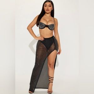 Two piece embellished skirt set with rhinestones